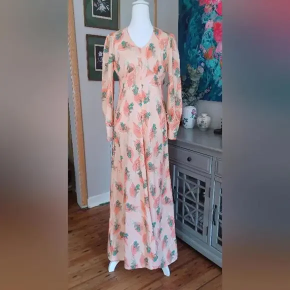 knee length dresses for ladies Elegant Peach Multi-Color Floral Print High Waisted Ruffle Maxi Skirt L / Peach main image 1
